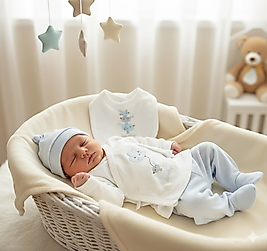 5 Parça Civciv ve Bulut Desenli Zıbın Takımı(Alt, Üst, Şapka, Eldiven,Önlük)