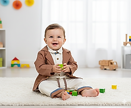 9 Ay 2 Yaş Arası Keten Ceket, Müslin Gömlek ve Müslin Pantolonlu Üçlü Erkek Bebek Takım