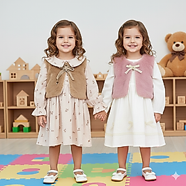 2 - 5 Yaş Arası Peluş Yelekli Müslin Elbise