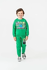 3 - 10 Yaş Arası Minecraft Desenli Üçiplik Şardonlu Oversize Kesim Erkek Çocuk Takımları