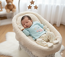 5 Parça Ay ve Bulut Desenli Zıbın Takımı(Alt, Üst, Şapka, Eldiven,Önlük)