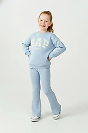 3 - 10 Yaş Arası GAP Desenli Üçiplik Şardonlu Oversize Kesim Kız Çocuk Takımları