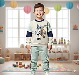 2 - 5 Yaş Arası Tom ve Jerry Desenli Üçiplik Şardonlu Kışlık Takım