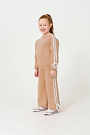 3 - 10 Yaş Arası Fiyonk Detay, Bol Paça Üçiplik Şardonlu Oversize Kesim Kız Çocuk Takımları