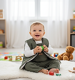 6 Ay 2 Yaş Arası Müslin Tulum, Yelek ve Badili Üçlü Şık Takım