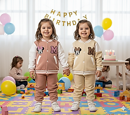 2 - 5 Yaş Arası Minnie Desenli Üçiplik Şardonlu Kolej Ceketli Kışlık Takım