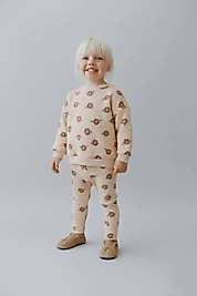 3 - 10 Yaş Arası Çiçek Desenli Üçiplik Şardonlu Oversize Kesim Kız Çocuk Takımları