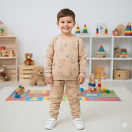 2 - 5 Yaş Arası Snoopy Desenli Üçiplik Şardonlu Alt Üst Takım