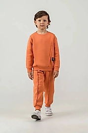 3 - 10 Yaş Arası Turuncu Düz Renk Geniş Kalıp Oversize Kesim Erkek Çocuk Takım
