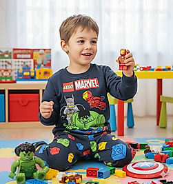 3 - 10 Yaş Arası Lego Marvel Desenli Üçiplik Şardonlu Oversize Kesim Erkek Çocuk Takımları