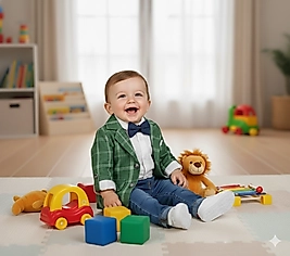 6 Ay 2 Yaş Arası Keten Ceket, Gömlek, Papyon ve Kot Pantolonlu Tarz Erkek Bebek Takım