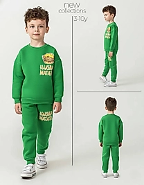 3 - 10 Yaş Arası Aslan Kral Desenli Üçiplik Şardonlu Oversize Kesim Erkek Çocuk Takımları