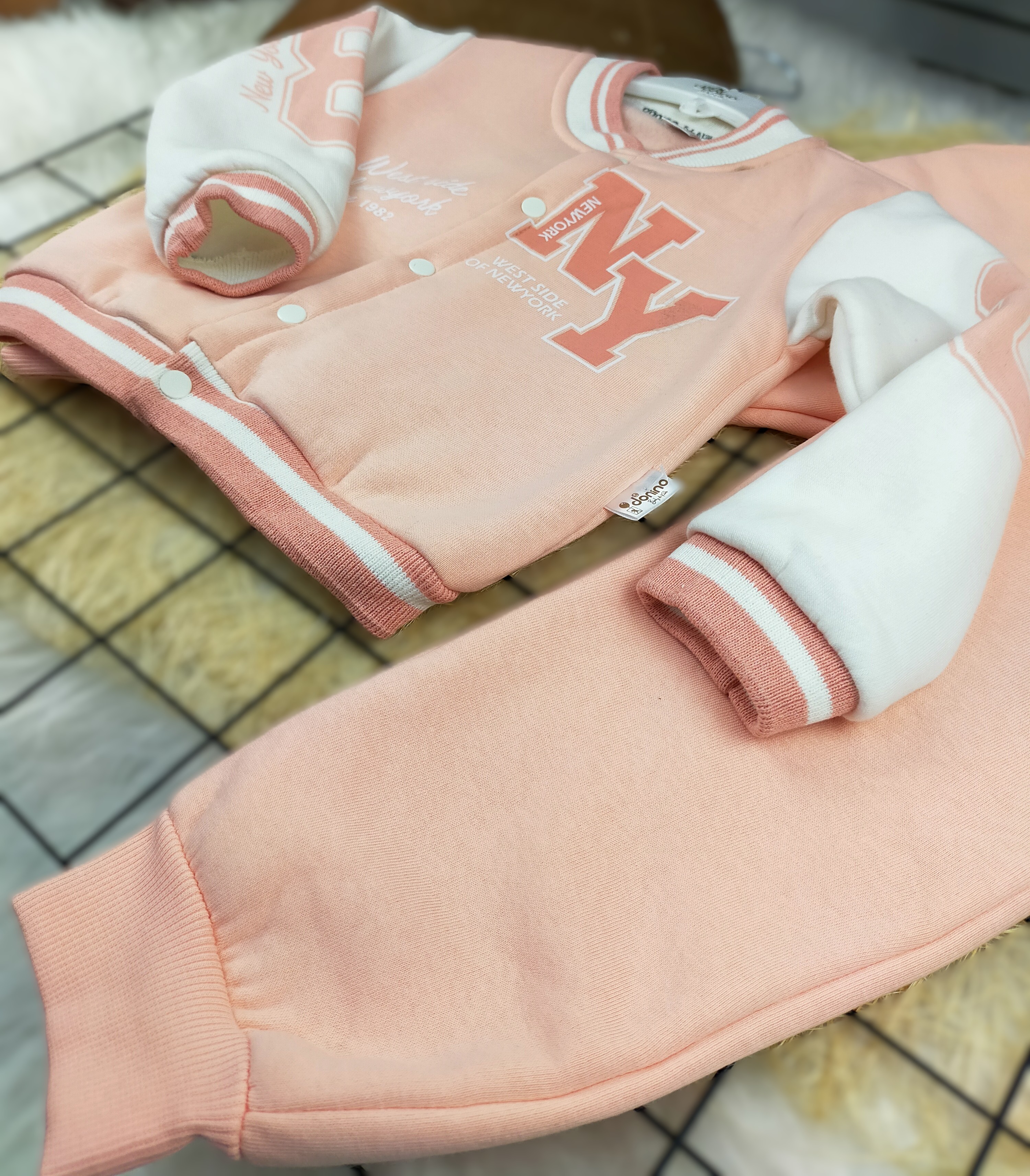 2 - 5 Yaş Arası NY Desenli Üçiplik Şardonlu Kolej Ceketli Kışlık Takım